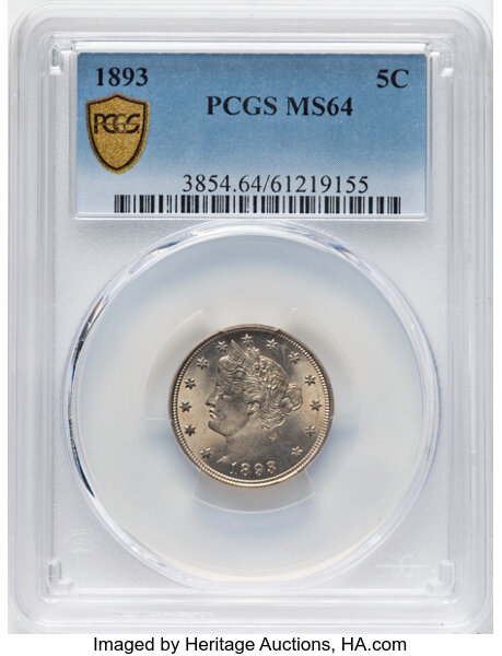 image for: 1893 5c PCGS MS64