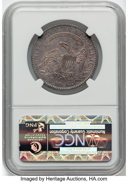 image for: 1812 50C Large 8, O-110, R.1, AU55 NGC. CDN: $1,000 Whsle. Bid for NGC/PCGS AU55. Mintage 1,628,059....