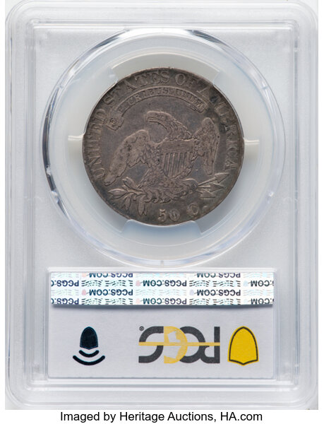 image for: 1827 50C Square Base 2, O-123, High R.4, VF20 PCGS.  CDN: $120 Whsle. Bid for NGC/PCGS VF20. Mintage 5,493,400....