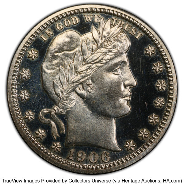 image for: 1906 25C PR64 Cameo PCGS. PCGS Population: 4 in 64 Cameo, 4 finer (11/25). ...