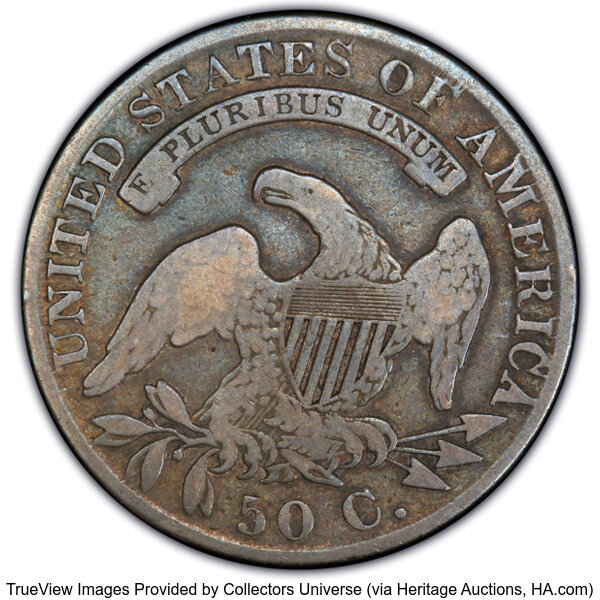 image for: 1829 50C Small Letters, O-108, Low R.4, VG10 PCGS. Ex: Manhattan Collection. PCGS Population: 1 in 10, 9 finer (11/25). CDN...