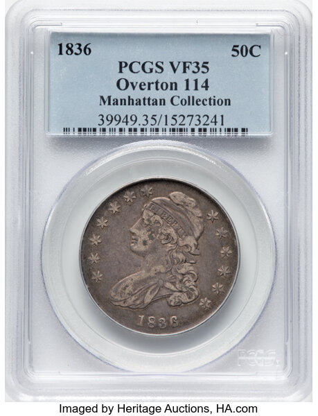 image for: 1836 50C Lettered Edge, O-114, R.2, VF35 PCGS. Ex: Manhattan Collection. PCGS Population: 3 in 35, 20 finer (11/25). CDN: $...