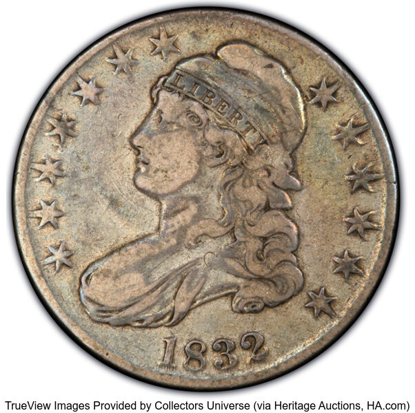 image for: 1832 50C Small Letters, O-118, R.1, VF25 PCGS. Ex: Manhattan Collection. PCGS Population: 1 in 25, 53 finer (11/25). CDN: $...