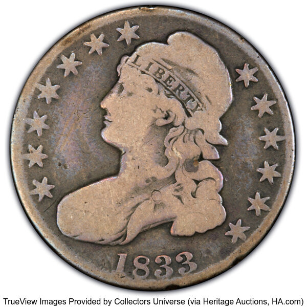 image for: 1833 50C O-104, R.1, VG8 PCGS. Ex: Manhattan Collection. PCGS Population: 1 in 8, 30 finer (11/25). CDN: $62 Whsle. Bid for...