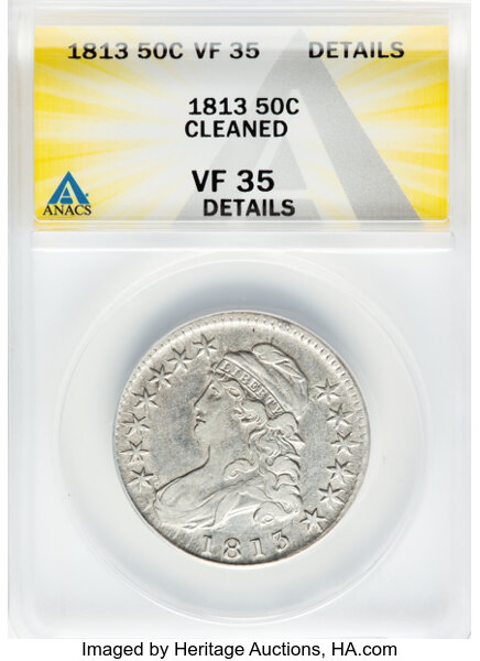 image for: 1813 50C O-105, R.1 -- Cleaned -- ANACS Details. VF35 Details. Mintage 1,241,903....