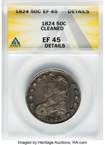image for: 1824 50C O-113, R.2 -- Cleaned -- ANACS Details. XF45 Details. Mintage 3,504,954....