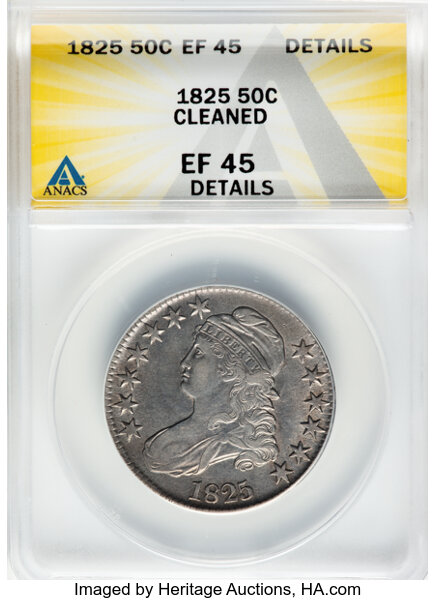 image for: 1825 50C O-115, R.3 -- Cleaned -- ANACS Details. XF45 Details. Mintage 2,900,000....