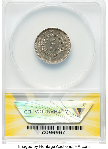 thumbnail for: 1866 Rays 5c ANACS Deta MS60