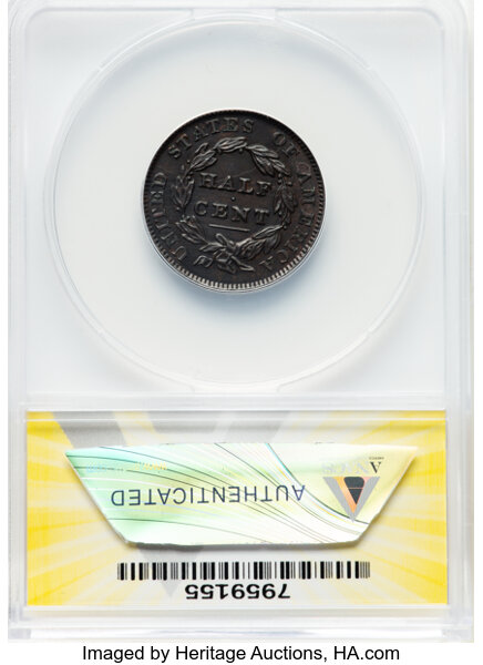 image for: 1835 1/2 C C-2, B-2, R.1 -- Corroded -- ANACS Details. MS60 Details. Mintage 398,000....