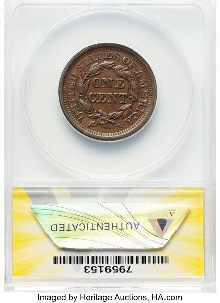 image for: 1850 1C N-6, R.1, AU50 ANACS.  Mintage 4,426,844....