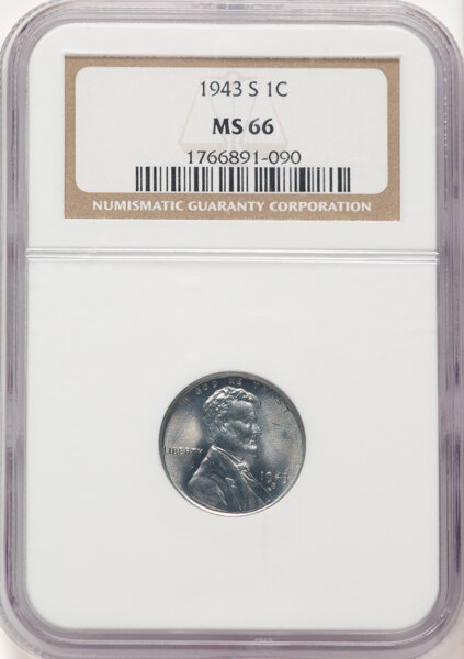 1943-S 1C MS66 NGC. CDN: $60 Whsle. Bid for NGC/PCGS MS66. Mintage 191,550,000. ...