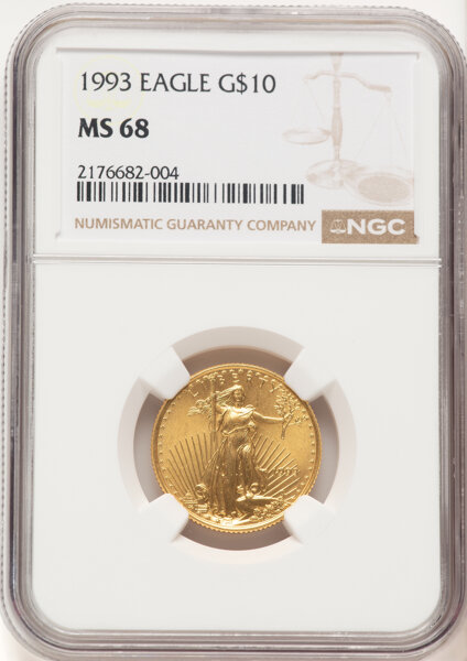image for: 1993 $10 Quarter-Ounce Gold Eagle MS68 NGC. NGC Census: (52/3791)....