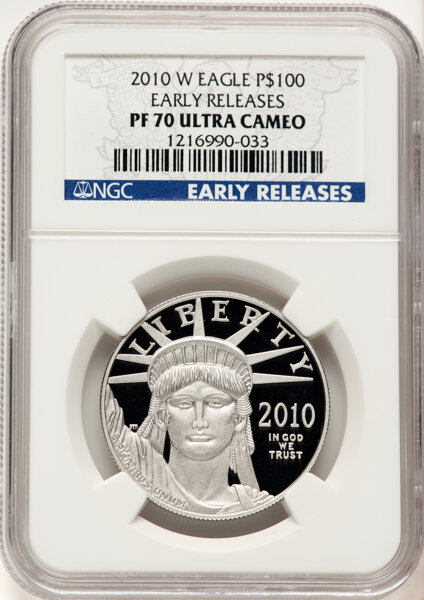 image for: 2010-W $100 One-Ounce Platinum Eagle, Early Releases, PR70 Ultra Cameo NGC. NGC Census: 0 in 70 Ultra Cameo, (10/25)....
