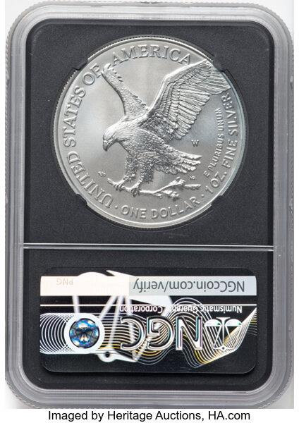 image for: 2021-W $1 Silver Eagle, Type Two, Burnished, First Day of Issue, MS70 NGC. Hand-signed, Michael Gaudioso....