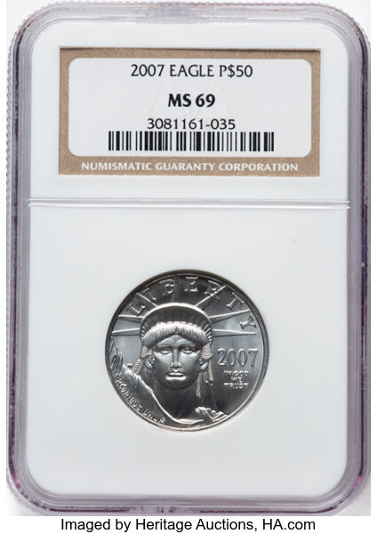 image for: 2007 $50 Half-Ounce Platinum MS69 NGC....