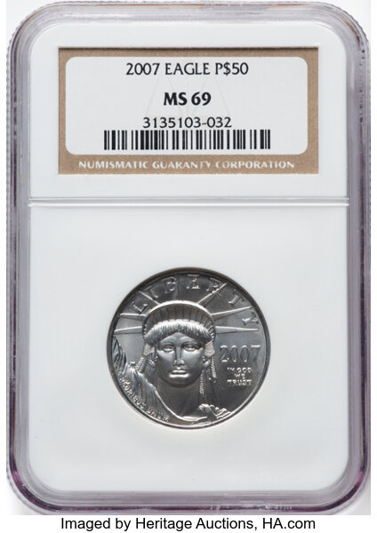 image for: 2007 $50 Half-Ounce Platinum MS69 NGC....