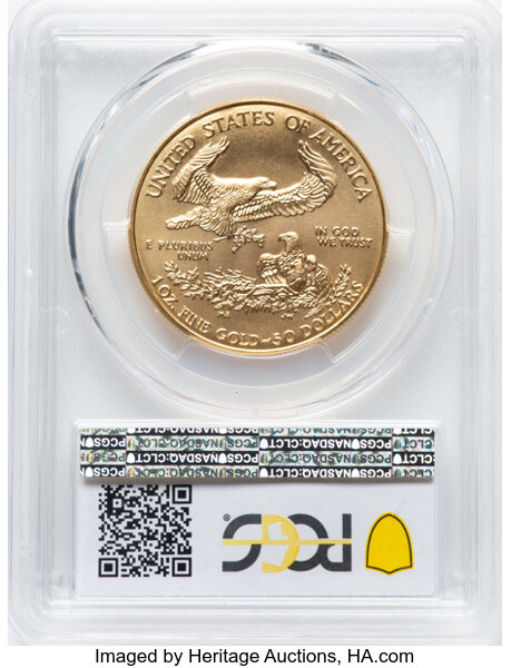 image for: 2002 $50 One-Ounce Gold Eagle, MS70 PCGS.  Mintage 222,029....