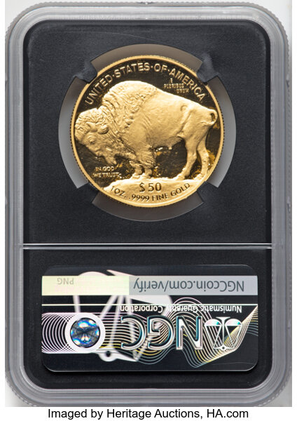 image for: 2022-W G$50 One-Ounce Gold Buffalo, .9999 Fine, First Day of Issue, PR70 Ultra Cameo NGC. Authentic hand-signed, David Moti...