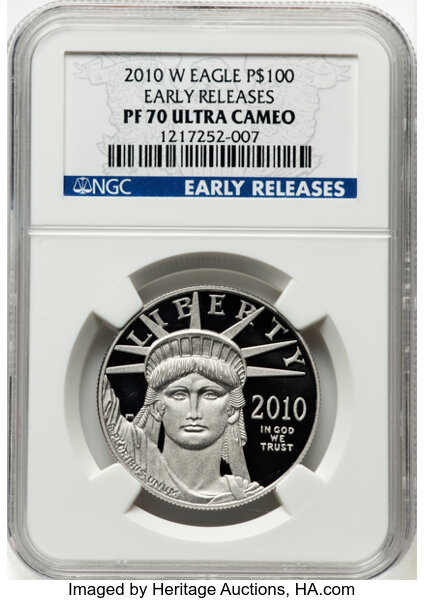 image for: 2010-W $100 One-Ounce Platinum Eagle, Early Releases, PR70 Ultra Cameo NGC. NGC Census: 0 in 70 Ultra Cameo, (11/25)....