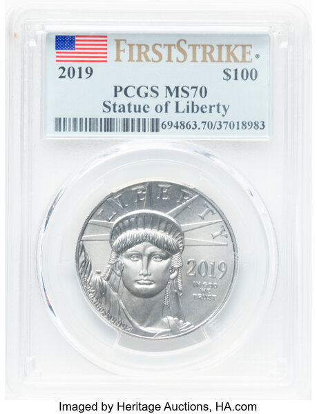 image for: 2019 $100 One-Ounce Platinum Eagle, Statue of Liberty, First Strike, MS70 PCGS....