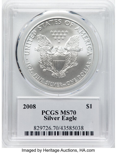 image for: 2008 Silver Eagle $1  PCGS MS70