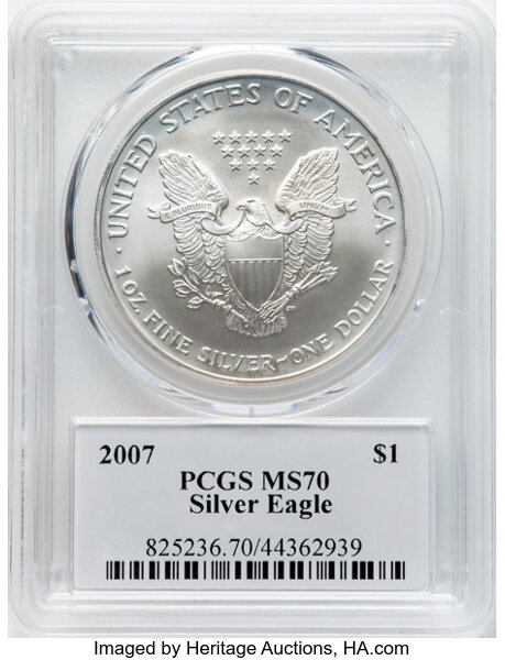 image for: 2007 Silver Eagle $1  PCGS MS70