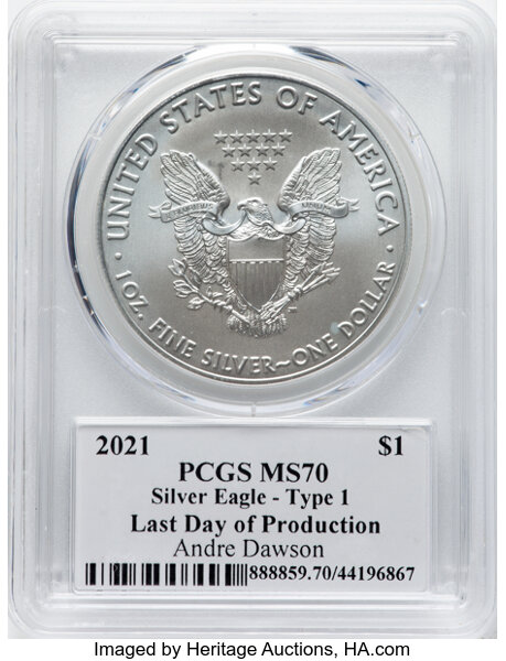 thumbnail for: 2021 Silver Eagle, Type 1 $1  PCGS MS70