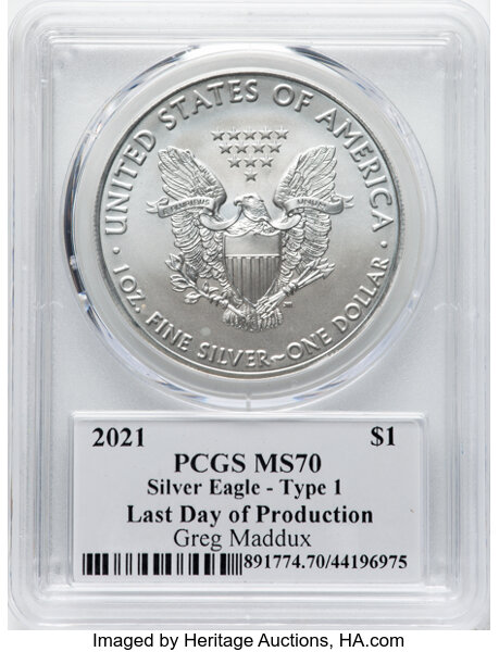 image for: 2021 Silver Eagle, Type 1 $1  PCGS MS70