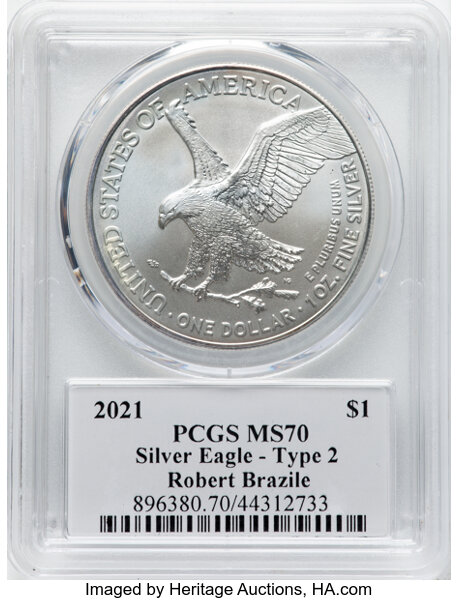 image for: 2021 Silver Eagle, Type 2 $1  PCGS MS70
