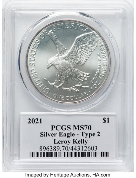 image for: 2021 Silver Eagle, Type 2 $1  PCGS MS70