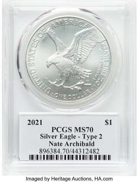 image for: 2021 Silver Eagle, Type 2 $1  PCGS MS70