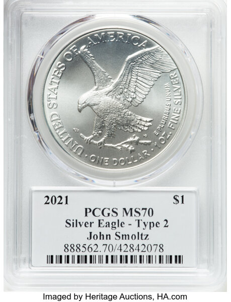 image for: 2021 Silver Eagle, Type 2 $1  PCGS MS70