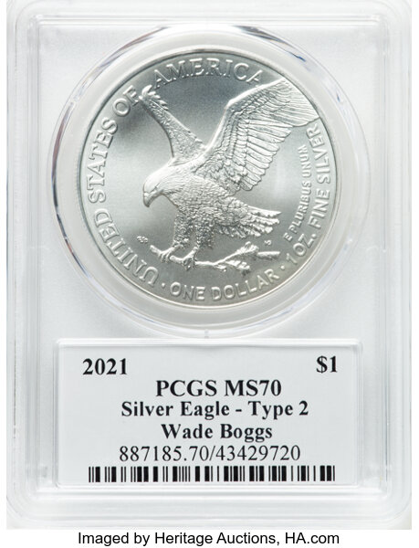 thumbnail for: 2021 Silver Eagle, Type 2 $1  PCGS MS70