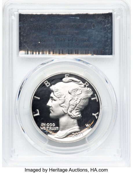 image for: 2021-W $25 Palladium Eagle, First Day of Issue, PR70 Deep Cameo PCGS. PCGS Population: 84 in 70 Deep Cameo (10/25)....