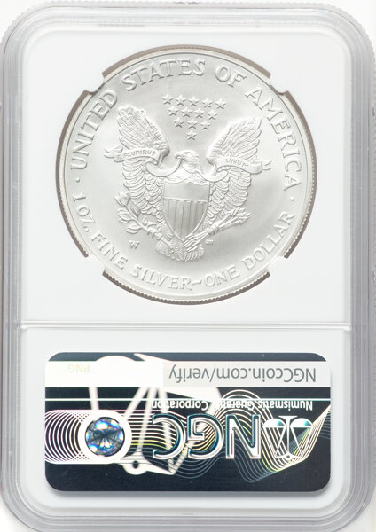 thumbnail for: 2008-W Silver Eagle, Burnished, Reverse of 2007 $1  NGC MS70