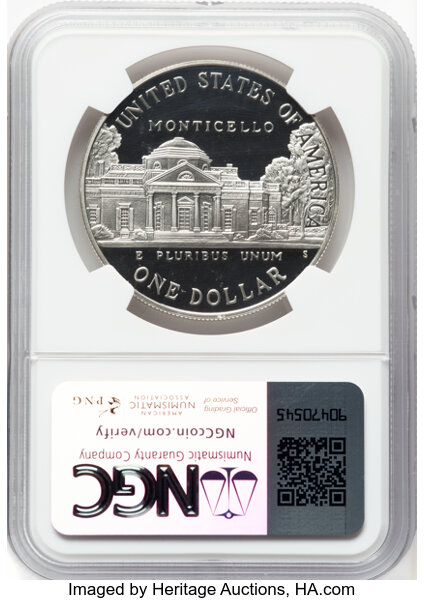 thumbnail for: 1993-S Jefferson 250th Anniversary of Birth S$1 NGC PR70 DCAM