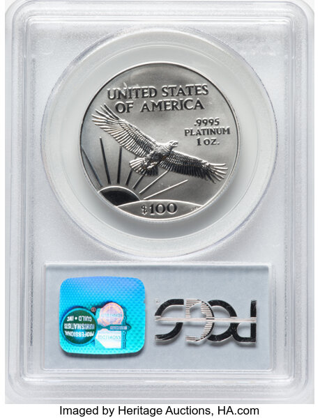 image for: 2001 $100 One-Ounce Platinum Eagle, MS69 PCGS.  CDN: $2,654.93 Whsle. Bid for NGC/PCGS MS69....