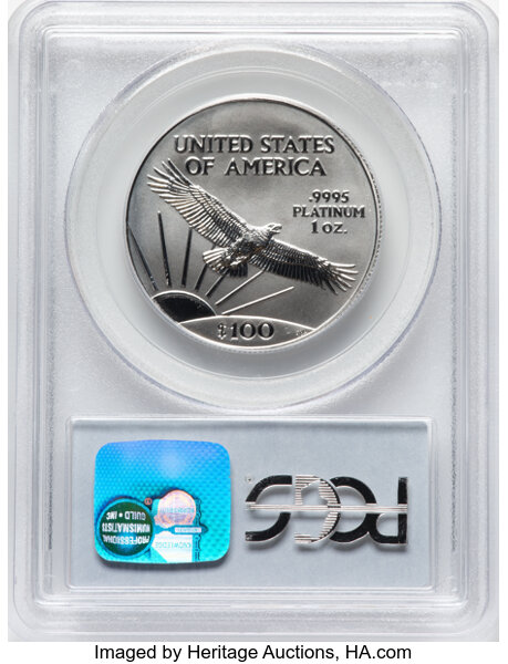 image for: 2001 $100 One-Ounce Platinum Eagle, MS69 PCGS.  CDN: $2,654.93 Whsle. Bid for NGC/PCGS MS69....