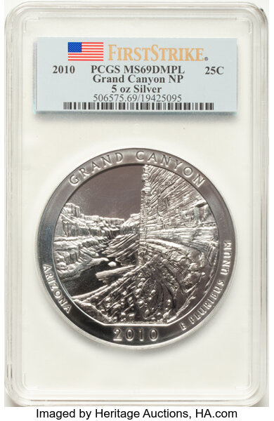 image for: 2010 25C Grand Canyon National Park, First Strike, Silver, MS69 Deep Mirror Prooflike PCGS....