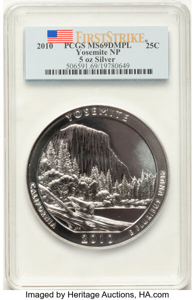 image for: 2010 25C Yosemite National Park, First Strike, Silver, MS69 Deep Mirror Prooflike PCGS....