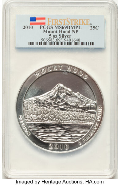 image for: 2010 25C Mount Hood National Park, First Strike, Silver, MS69 Deep Mirror Prooflike PCGS....
