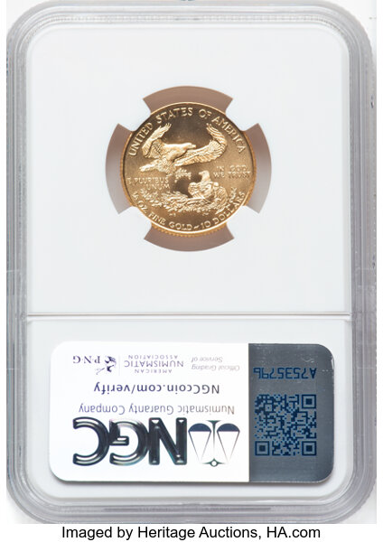 image for: 1999-W Gold Eagle, Unfinished Proof Dies $10  NGC MS70