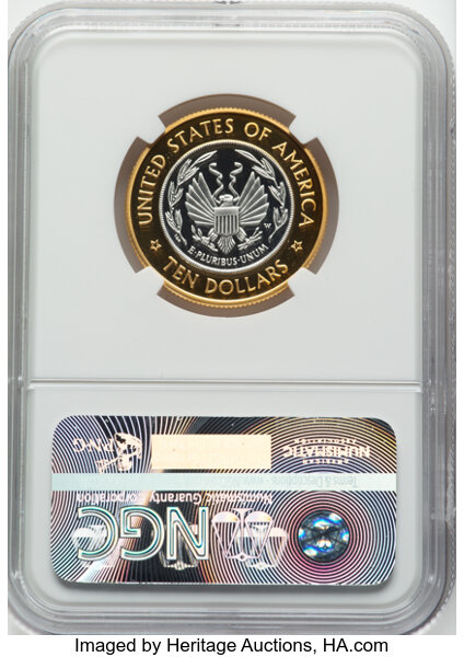 image for: 2000-W $10 Library of Congress Bimetallic Ten Dollars PR70 Ultra Cameo NGC. Authentic hand-signed, Mike Castle.  CDN: $1,25...