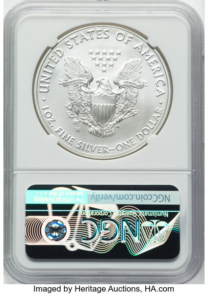 image for: 2018-W $1 Silver Eagle, Burnished, MS70 NGC. Authentic hand-signed, John M. Mercanti....