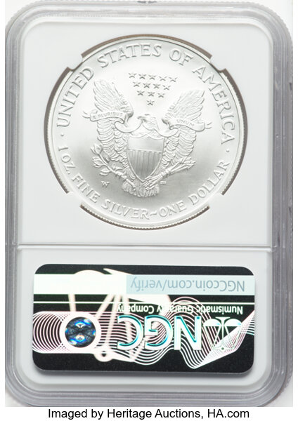 image for: 2008-W Silver Eagle, Burnished, Reverse of 2007 $1  NGC MS70