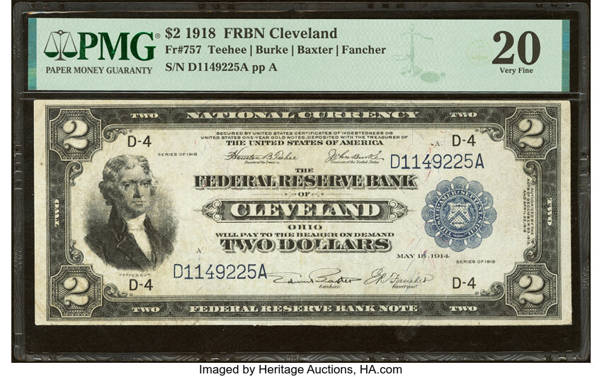 image for: Fr. 757 $2 1918 Federal Reserve Bank Note PMG Very Fine 20....