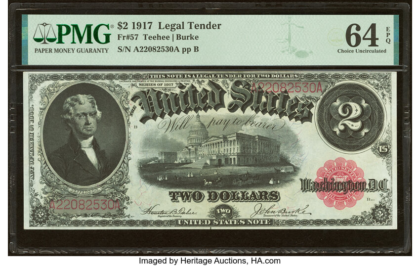image for: Fr. 57 $2 1917 Legal Tender PMG Choice Uncirculated 64 EPQ....