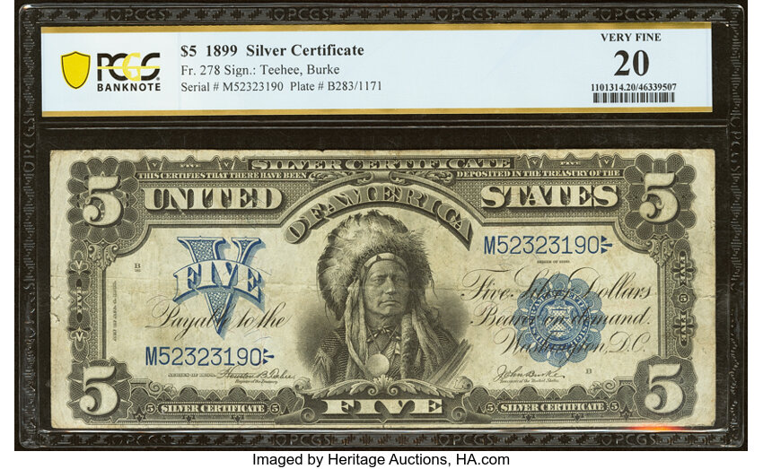 image for: Fr. 278 $5 1899 Silver Certificate PCGS Banknote Very Fine 20....