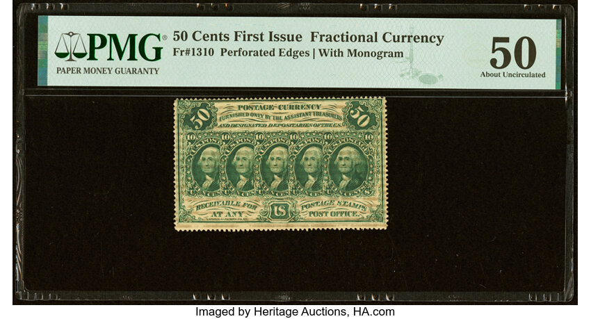 image for: Fr. 1310 50¢ First Issue PMG About Uncirculated 50....