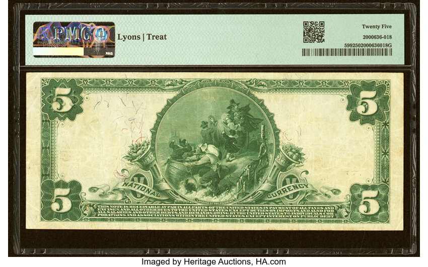 image for: Houston, TX - $5 1902 Plain Back Fr. 599 The First National Bank Ch. # (S)1644 PMG Very Fine 25....
